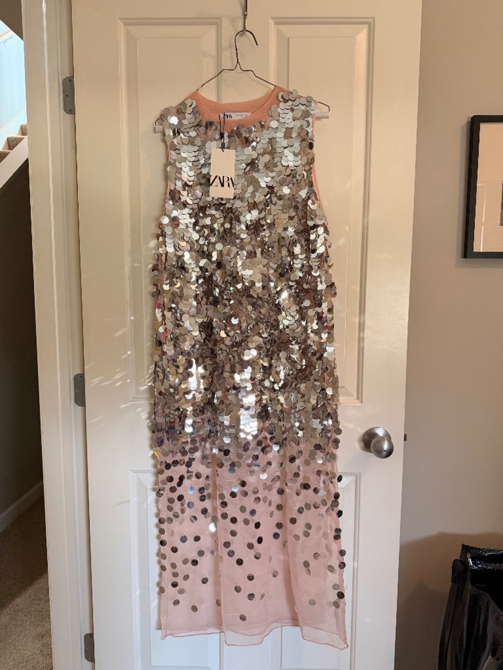 Zara Silver and Blush Pink Sequin Dress